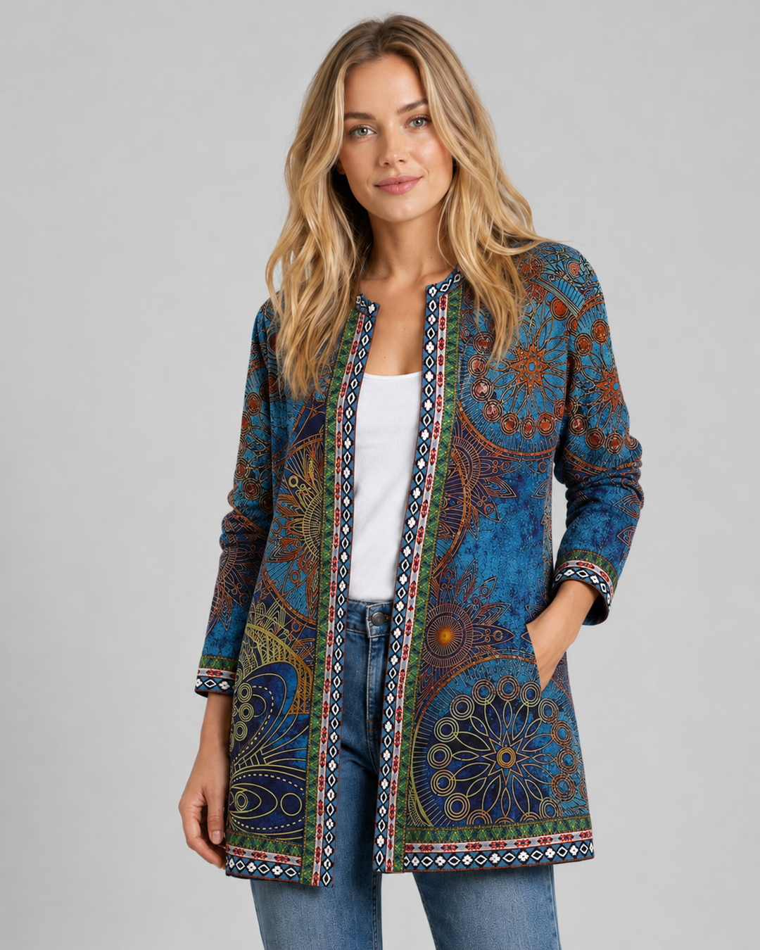 Naisten Ethnic Print Neuletakki