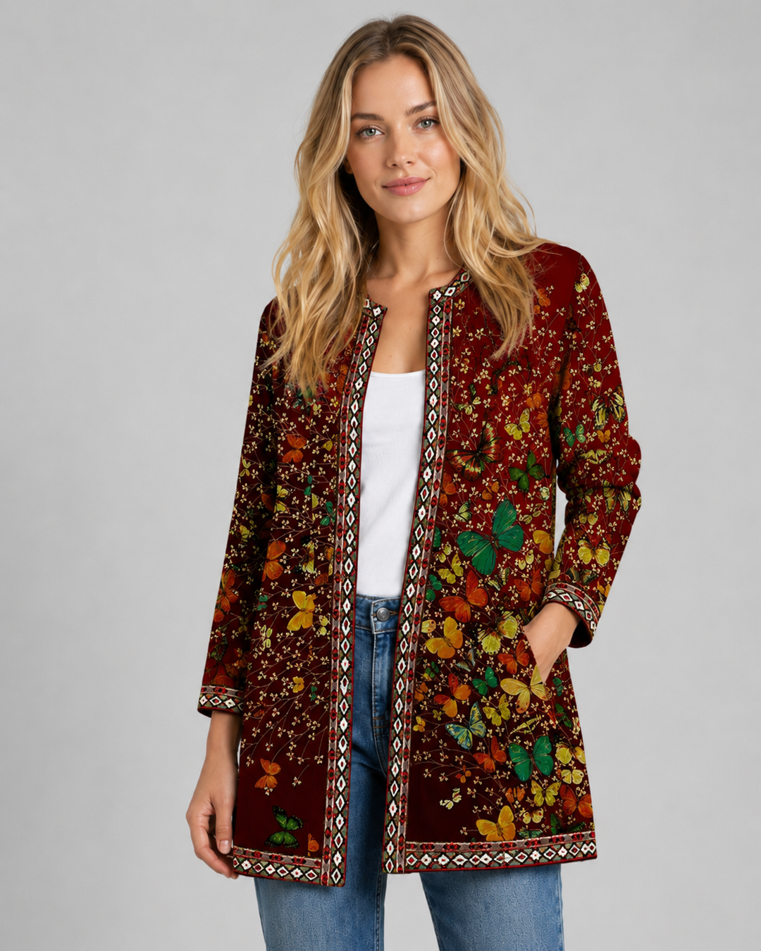 Naisten Ethnic Print Neuletakki