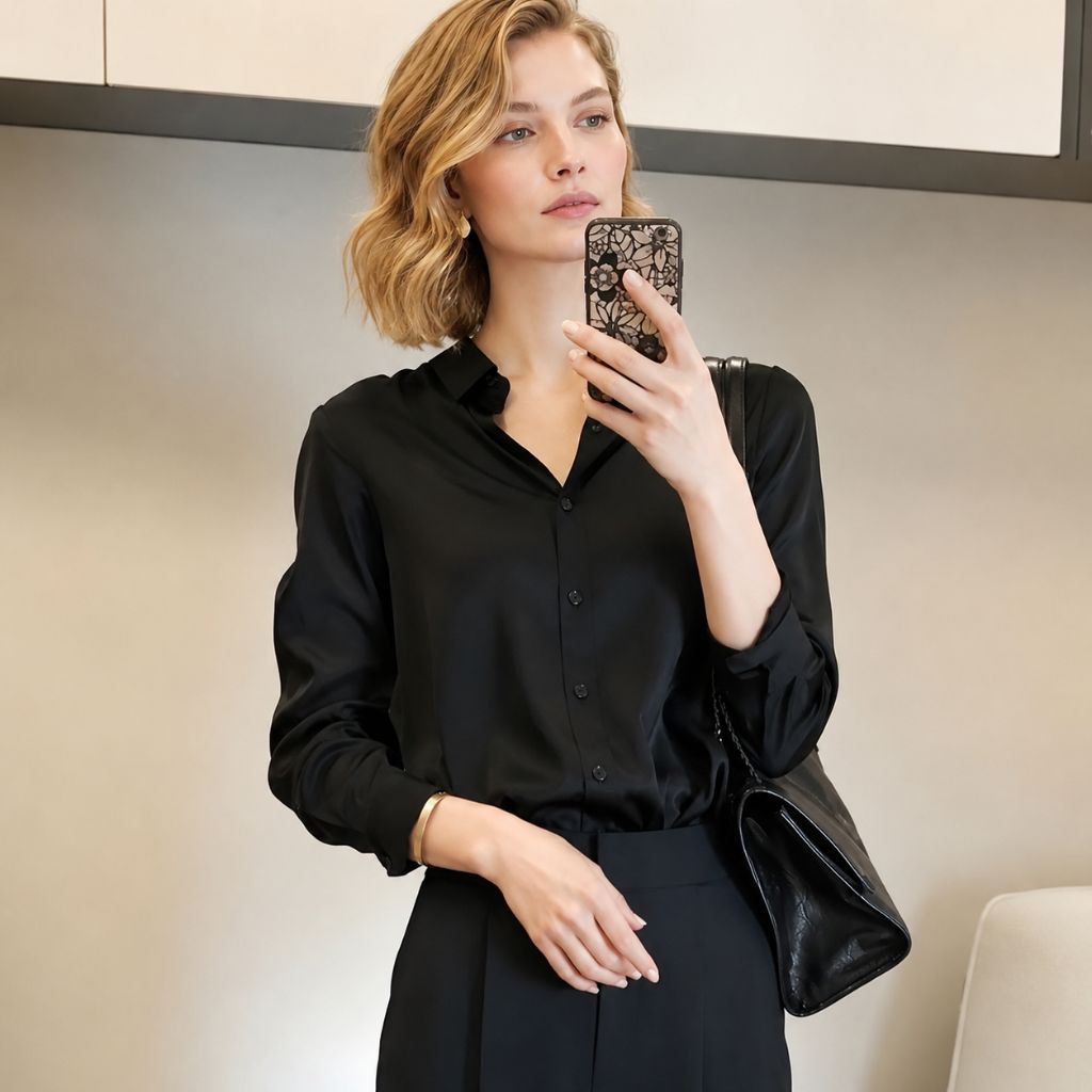 Naisten Lapel Button Pusero