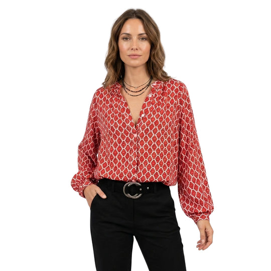 Naisten Pitkähiha Blouse Geometrisella Kuvioinnilla