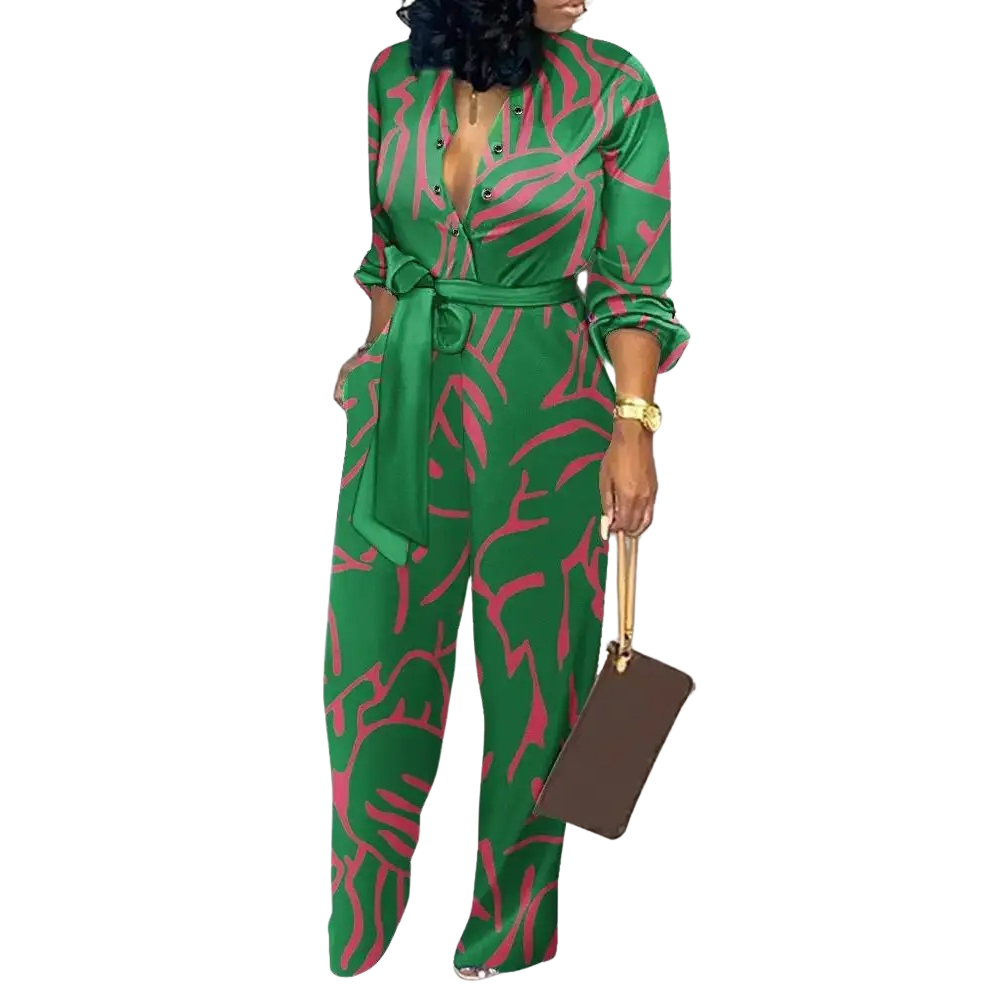 Muoti Tulostaa V-kaula Korkea Vyötärö Jumpsuit