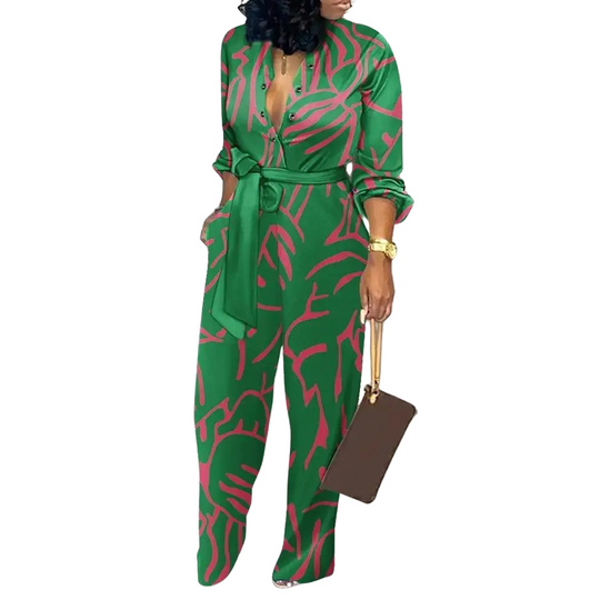 Muoti Tulostaa V-kaula Korkea Vyötärö Jumpsuit