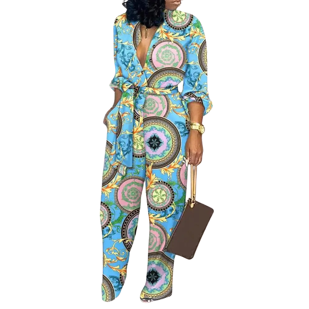 Muoti Tulostaa V-kaula Korkea Vyötärö Jumpsuit