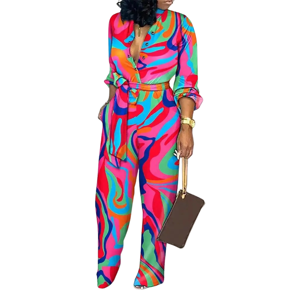 Muoti Tulostaa V-kaula Korkea Vyötärö Jumpsuit