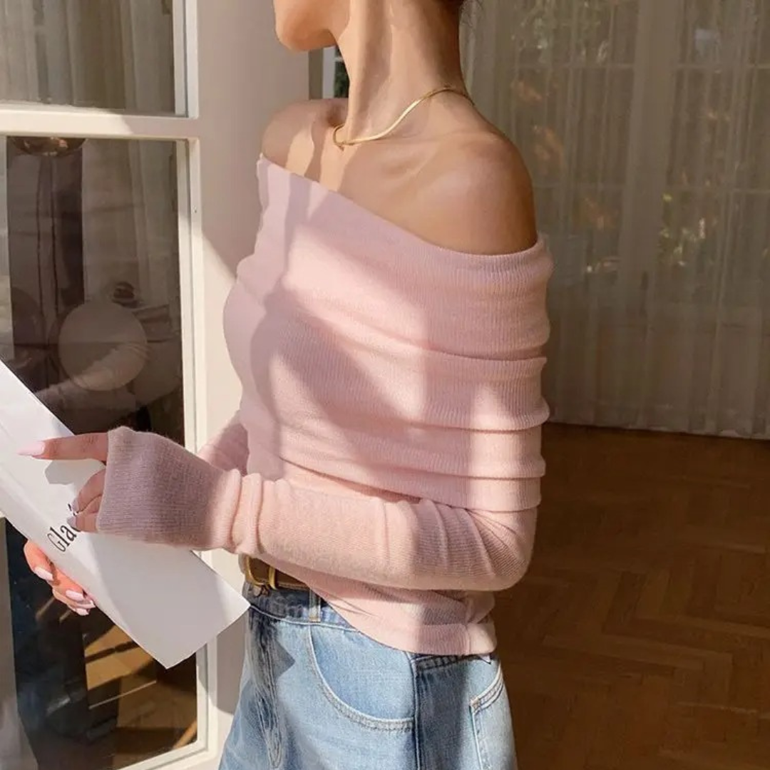 Naisten Slash Neck Neuletoppi