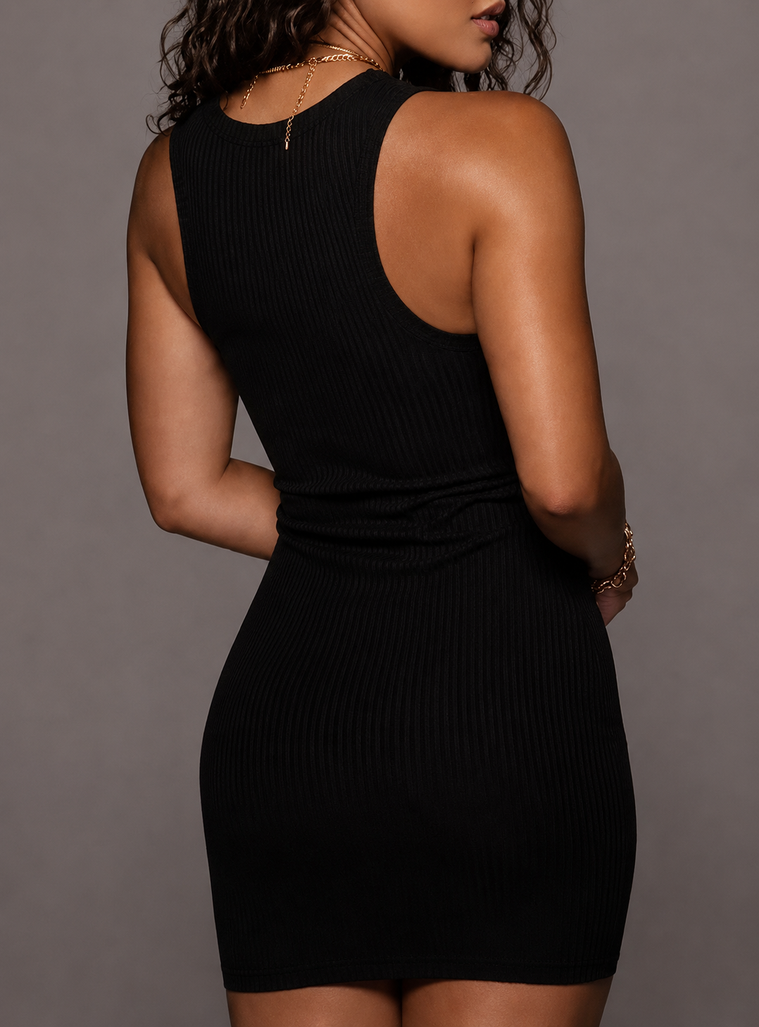 Naisten Ribbed Bodycon Mini Mekko