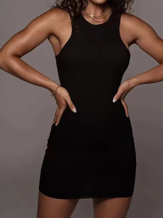 Naisten Ribbed Bodycon Mini Mekko
