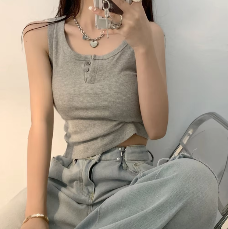 Naisten Ribbed Button-Down Tank Toppi