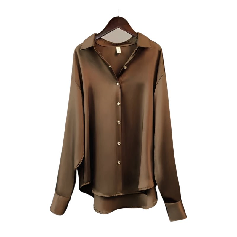 Naisten Lapel Button Silkki Pusero