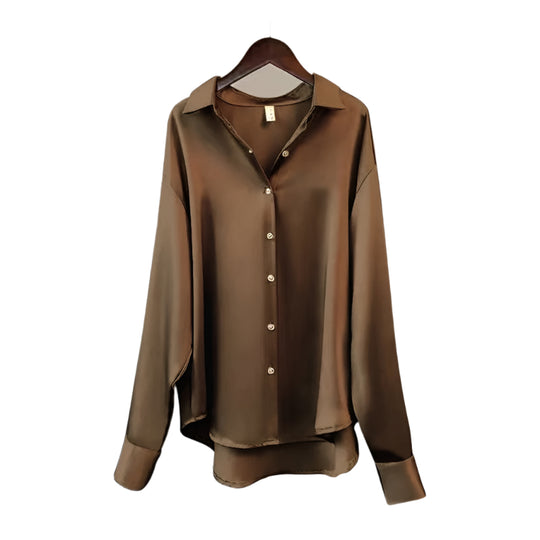 Naisten Lapel Button Silkki Pusero