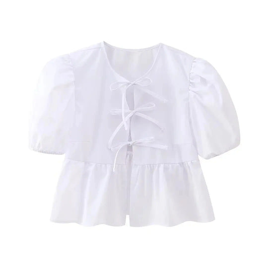 Naisten Lace-Up Puff hihat Crop pusero