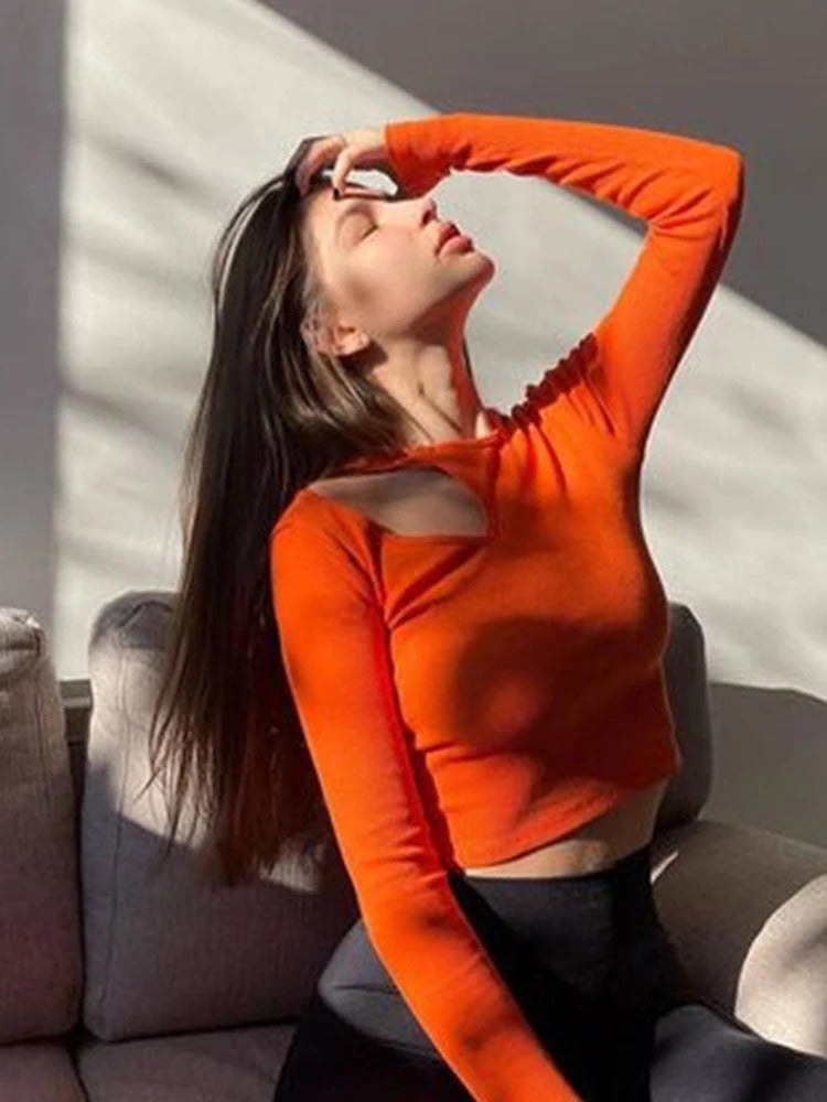 Naisten Rib-neulottu pitkähihainen Crop-top
