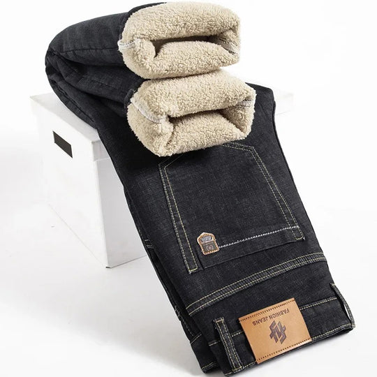 Miesten Lamb Fluff Denim Suorat housut
