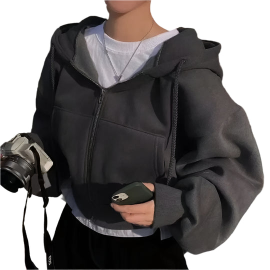 Naisten ylimitoitettu Crop Top huppari