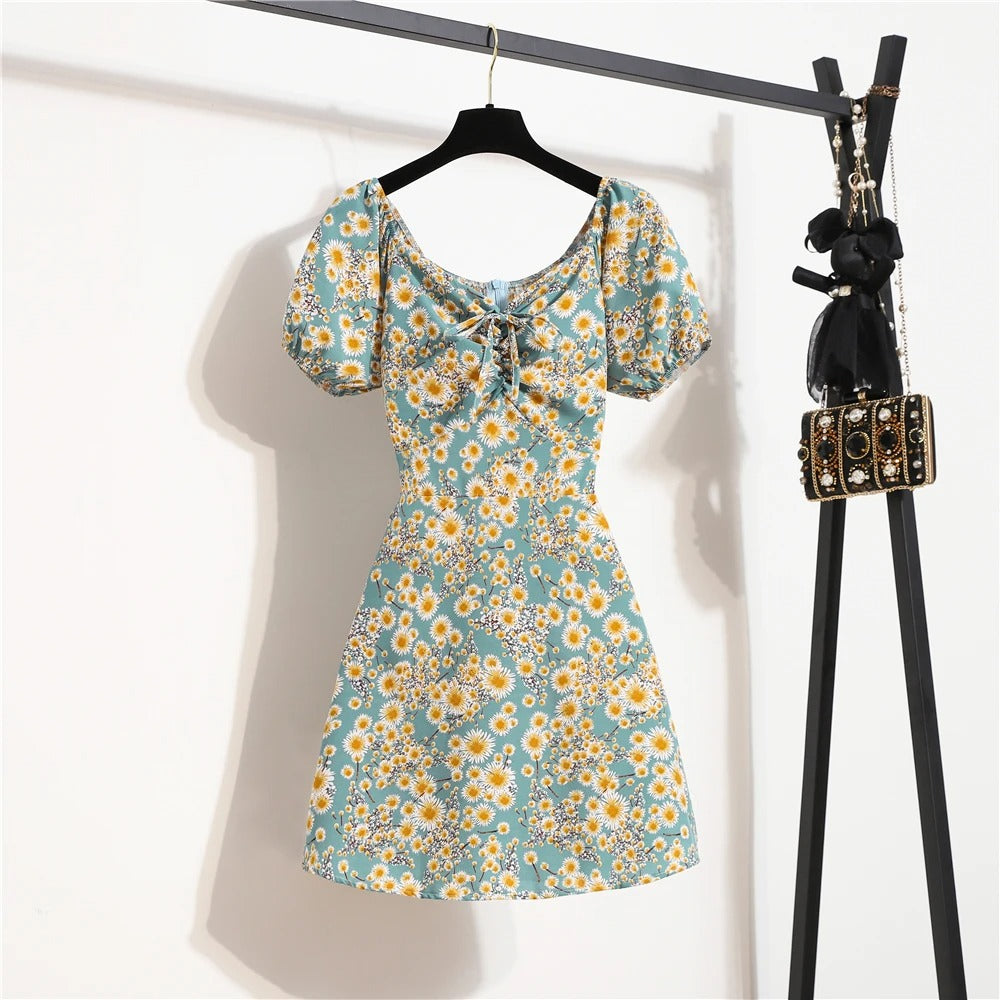 Naisten Floral Sifonki Puff Hiha Mini Mekko