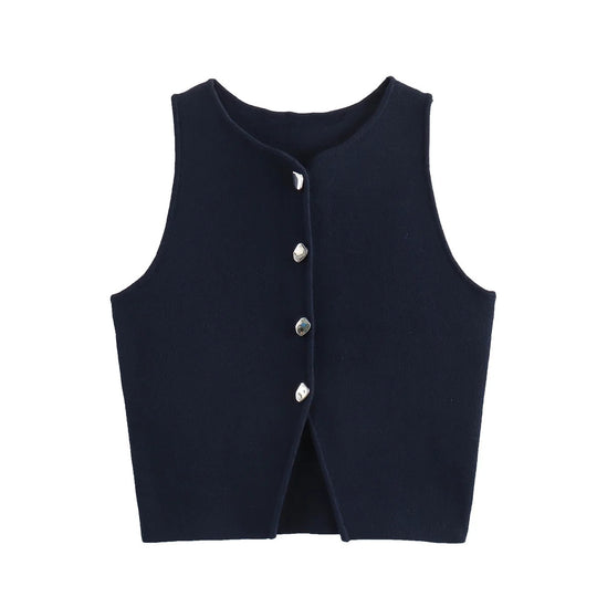 Naisten neulottu Button-Up Crop Tank Topi