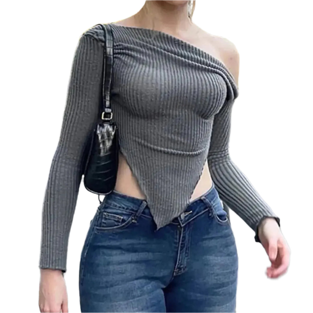 Epäsymmetrinen Ribbed rento villapaita