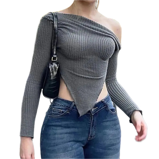 Epäsymmetrinen Ribbed rento villapaita