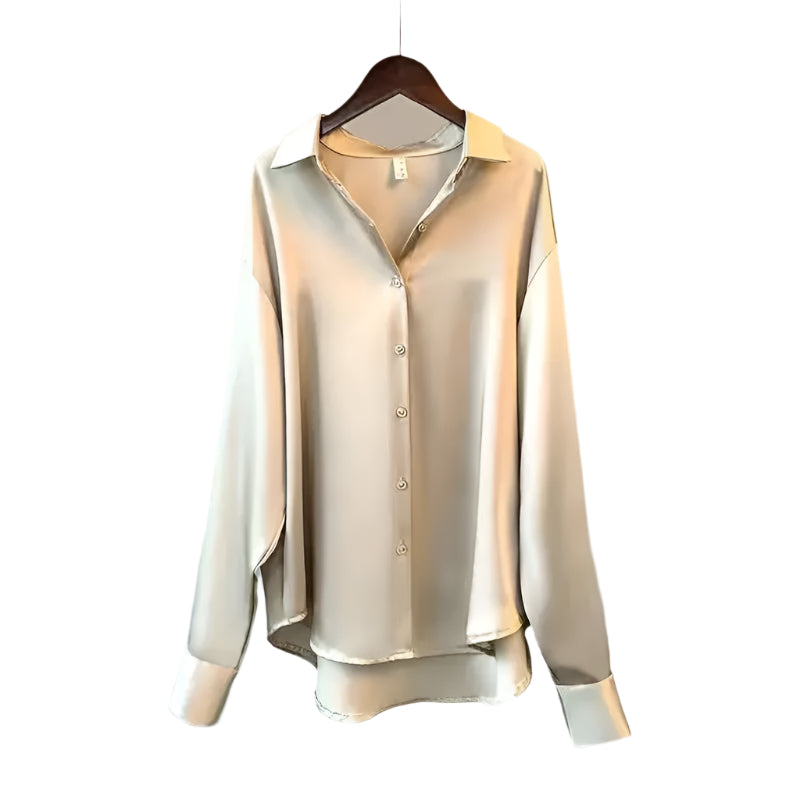 Naisten Lapel Button Silkki Pusero