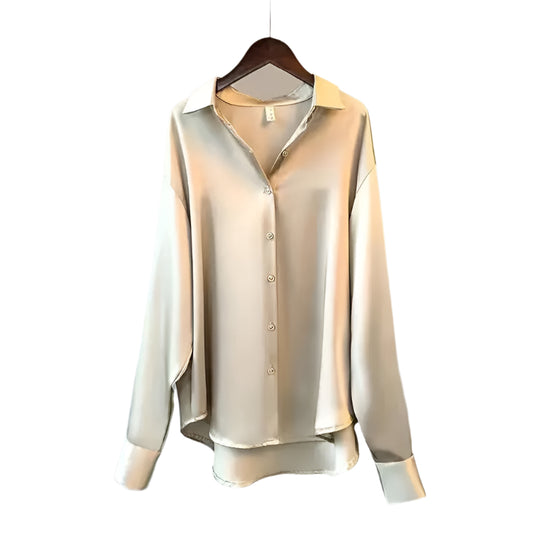 Naisten Lapel Button Silkki Pusero