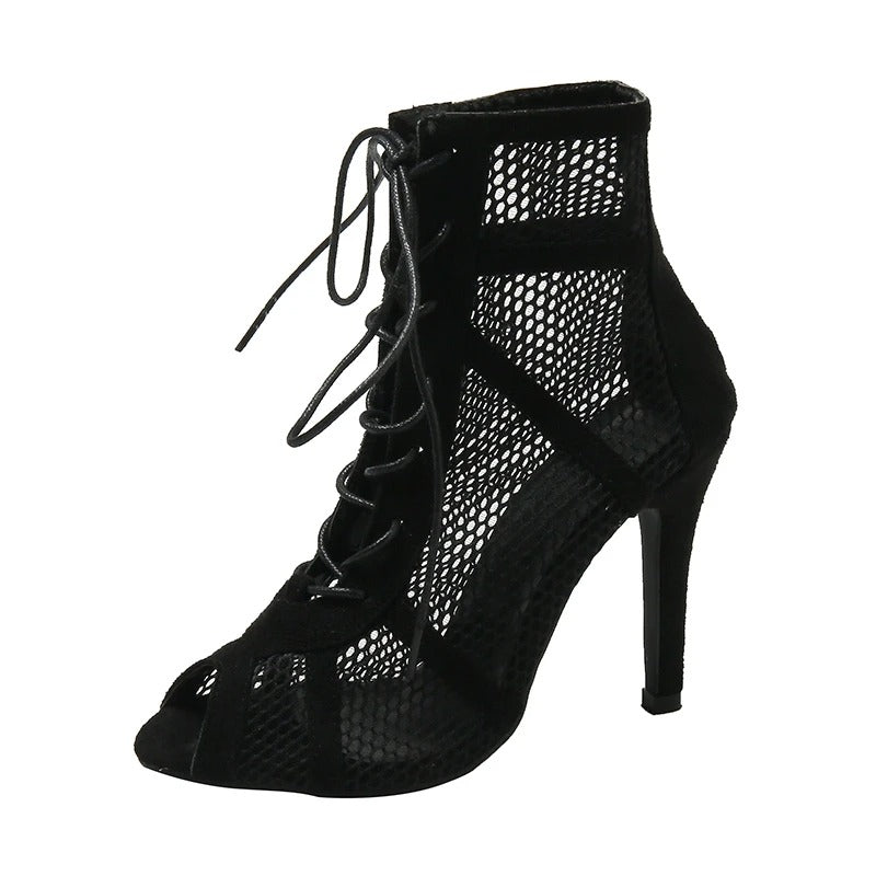 Naisten Mesh Peep Toe Heeled Sandaalit