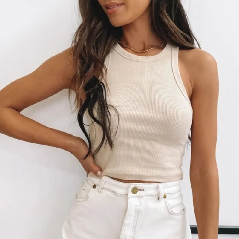 Naisten Ribbed Off-olkapää Crop Tank Top