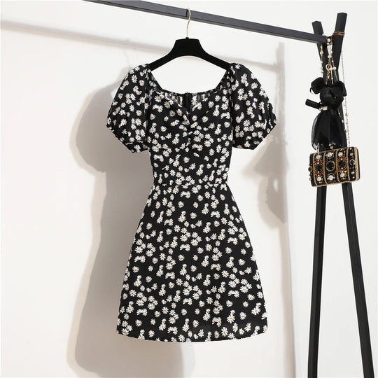 Naisten Floral Sifonki Puff Hiha Mini Mekko