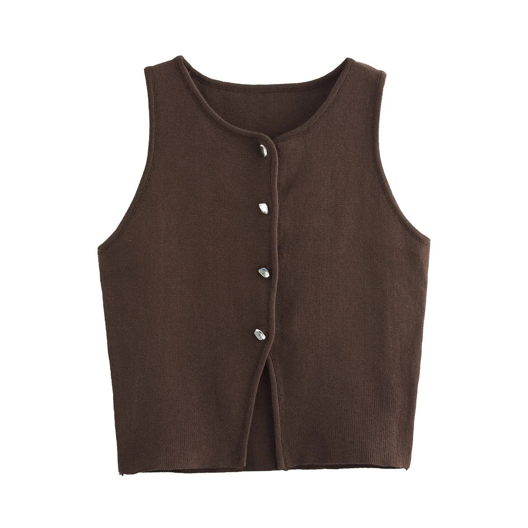 Naisten neulottu Button-Up Crop Tank Topi