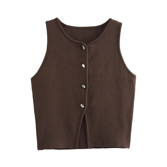 Naisten neulottu Button-Up Crop Tank Topi