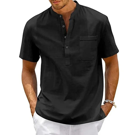 Miesten puuvilla-pellava Henley-paita