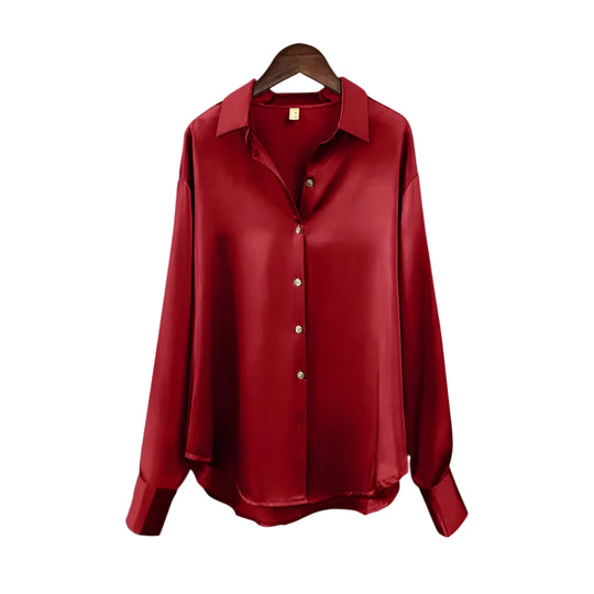 Naisten Lapel Button Silkki Pusero