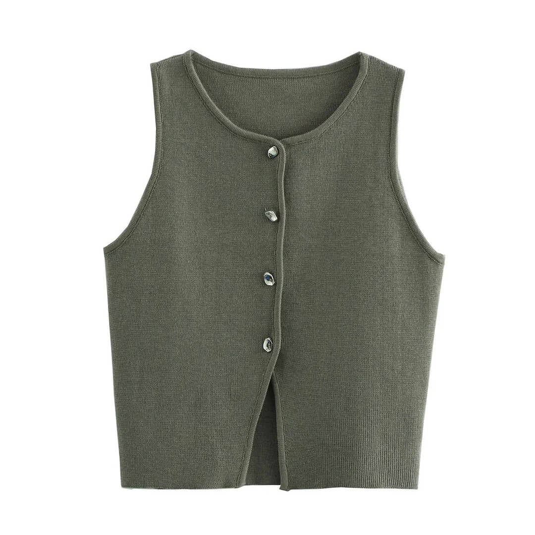 Naisten neulottu Button-Up Crop Tank Topi
