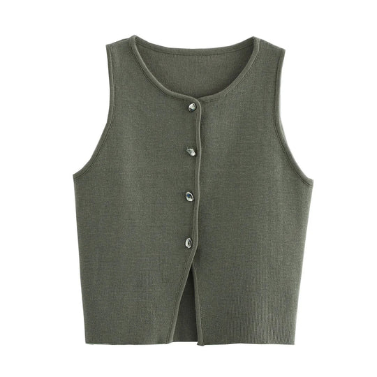 Naisten neulottu Button-Up Crop Tank Topi