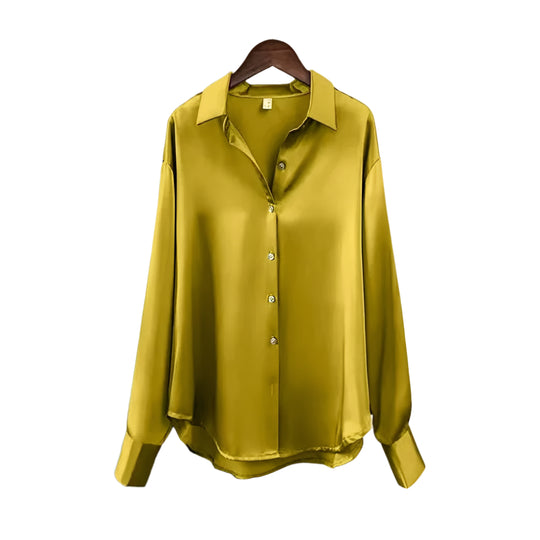 Naisten Lapel Button Silkki Pusero