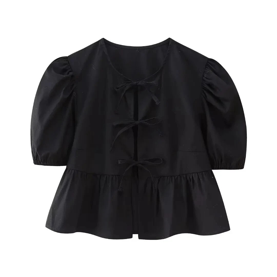 Naisten Lace-Up Puff hihat Crop pusero