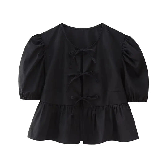 Naisten Lace-Up Puff hihat Crop pusero