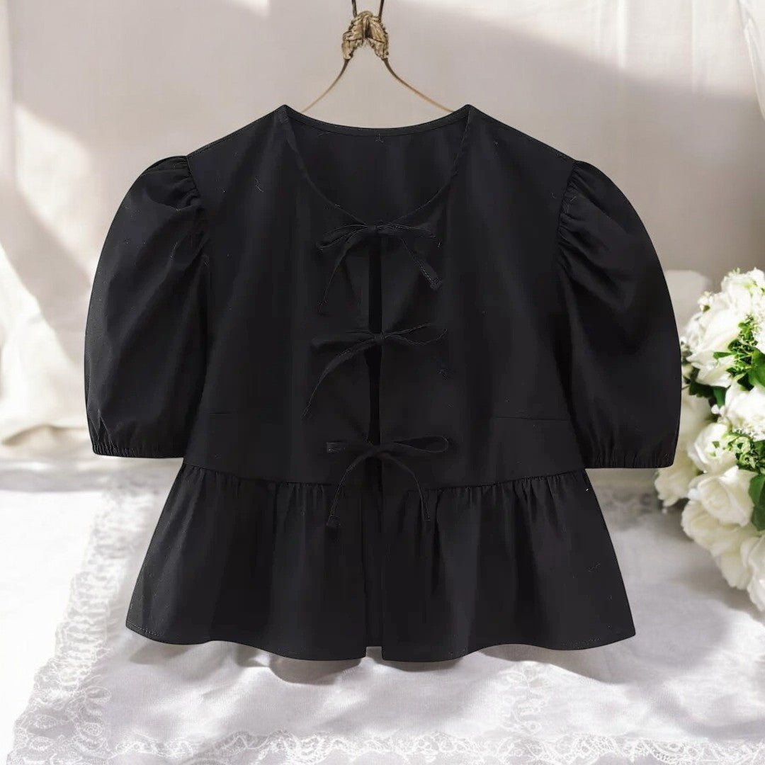 Naisten Lace-Up Puff hihat Crop pusero