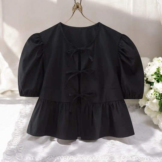 Naisten Lace-Up Puff hihat Crop pusero