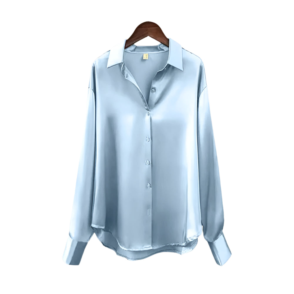 Naisten Lapel Button Silkki Pusero