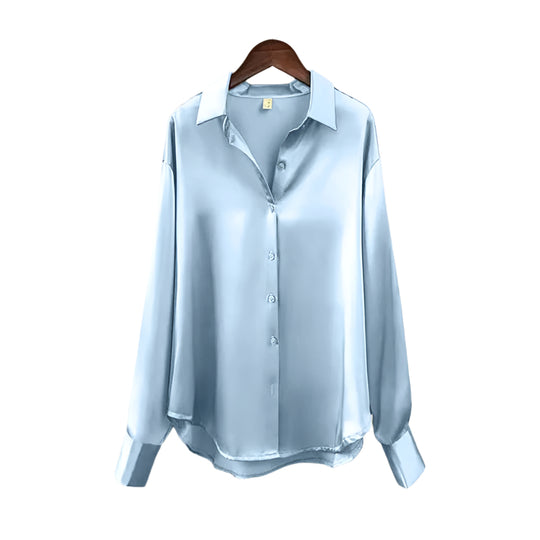 Naisten Lapel Button Silkki Pusero