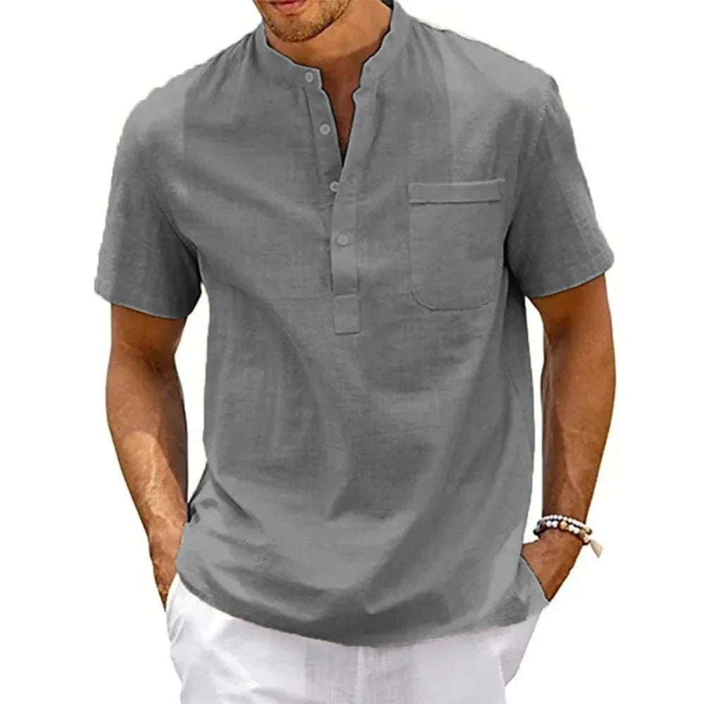Miesten puuvilla-pellava Henley-paita