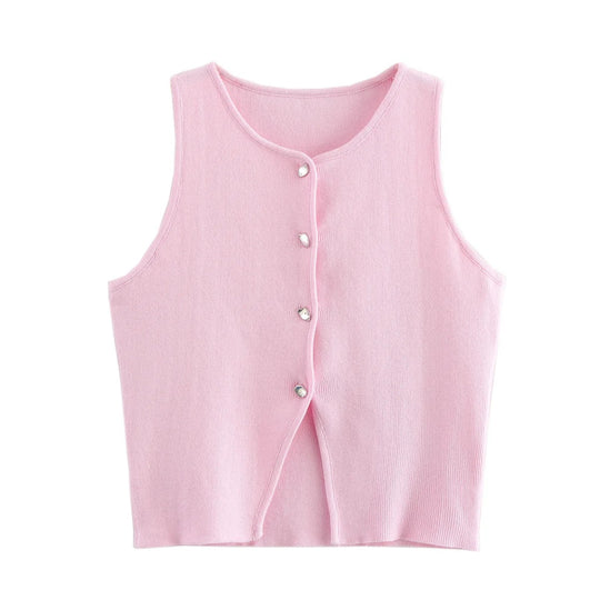 Naisten neulottu Button-Up Crop Tank Topi