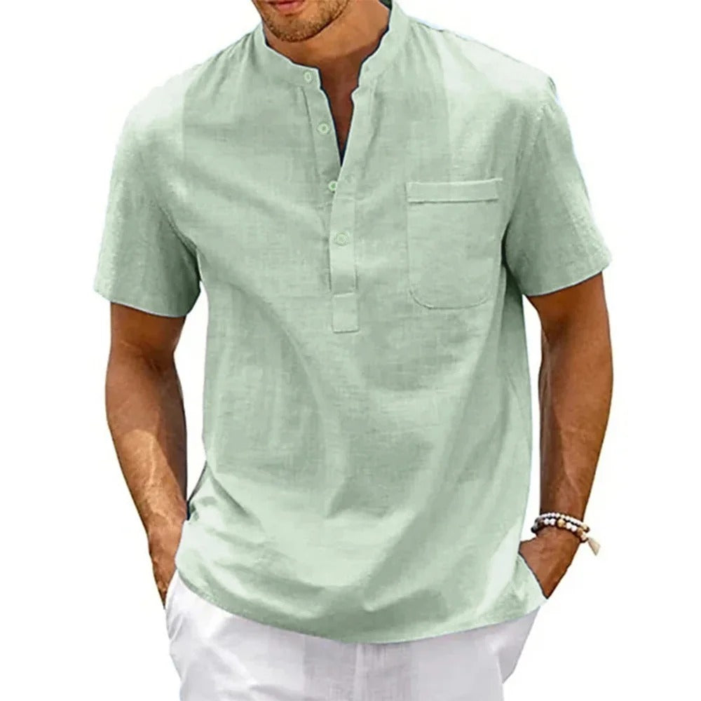 Miesten puuvilla-pellava Henley-paita