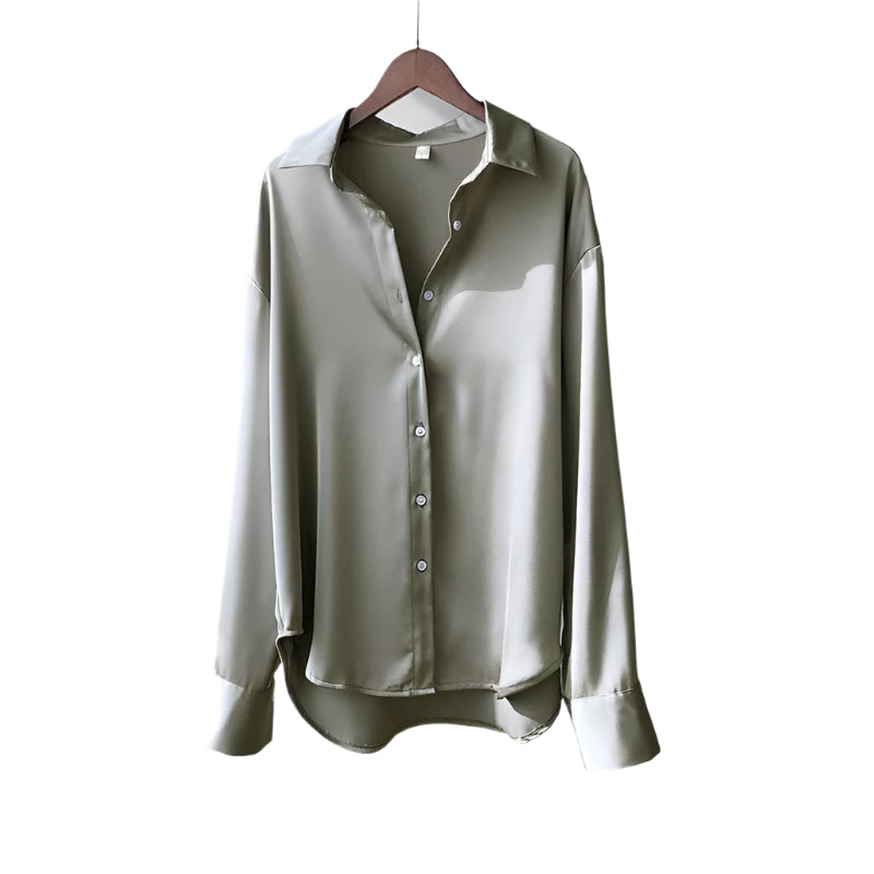 Naisten Lapel Button Silkki Pusero