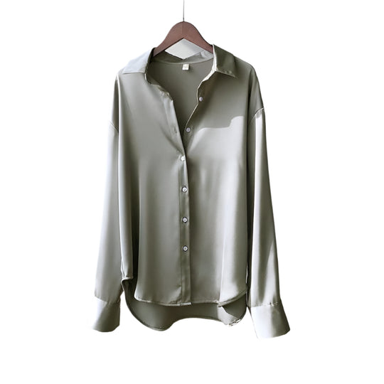 Naisten Lapel Button Silkki Pusero