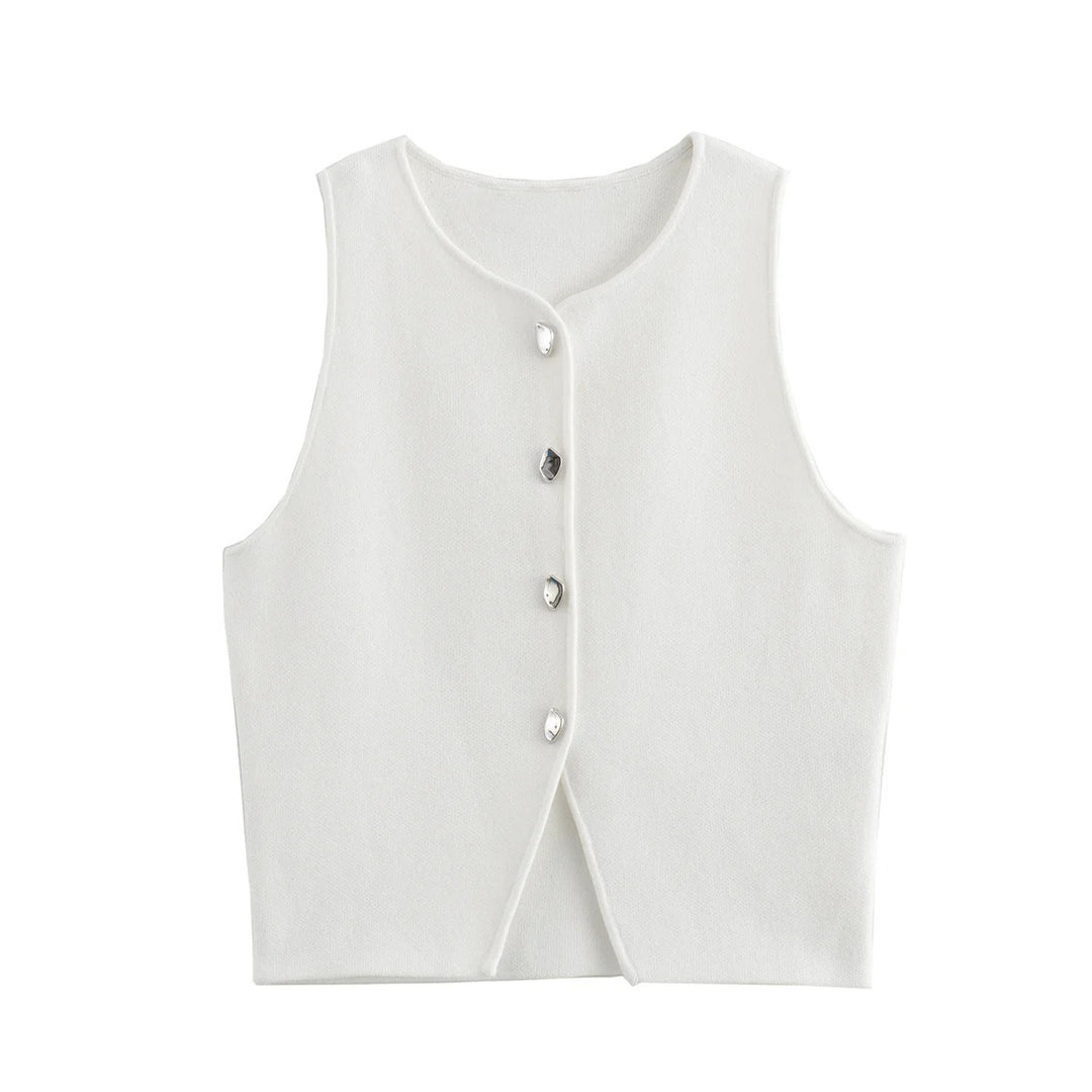 Naisten neulottu Button-Up Crop Tank Topi