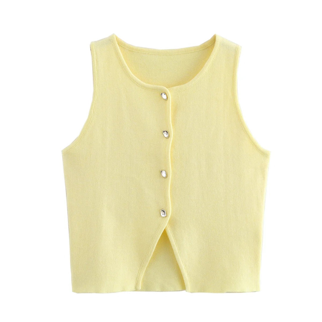 Naisten neulottu Button-Up Crop Tank Topi