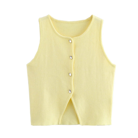 Naisten neulottu Button-Up Crop Tank Topi