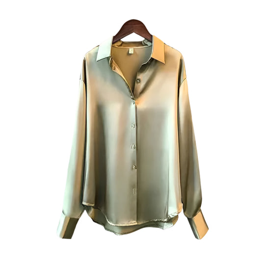 Naisten Lapel Button Silkki Pusero