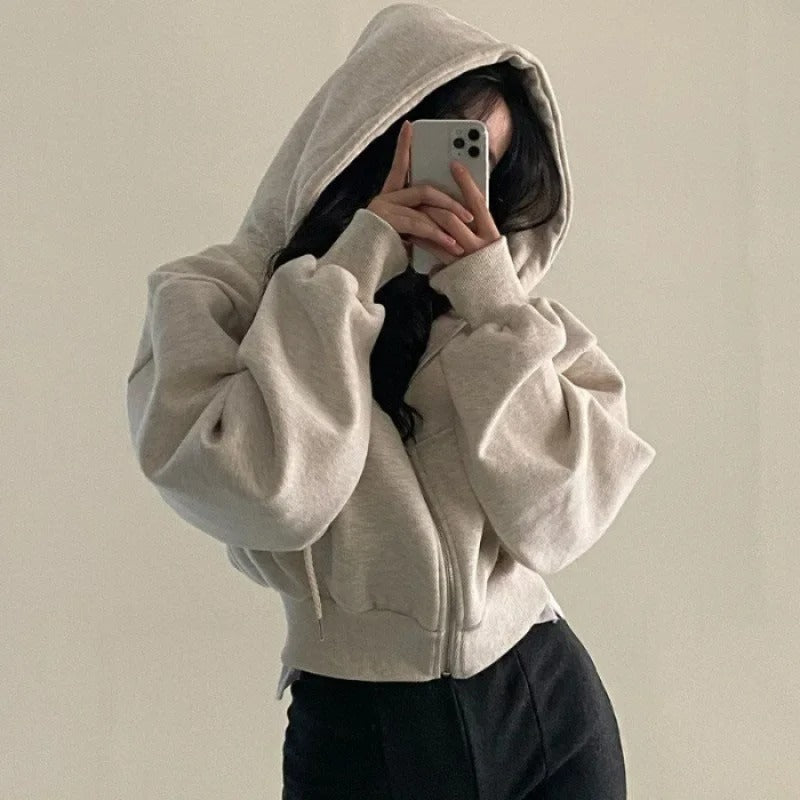 Naisten ylimitoitettu Crop Top huppari